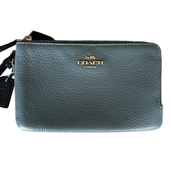 Coach Leather Wristlet Double Zip in Indigo Multi (C1860) EUC - Picture 1 of 6